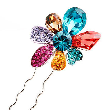 LUX Swarovski Crystal & Rhinestone Flower Small 2-Prong Fork Hair Stick